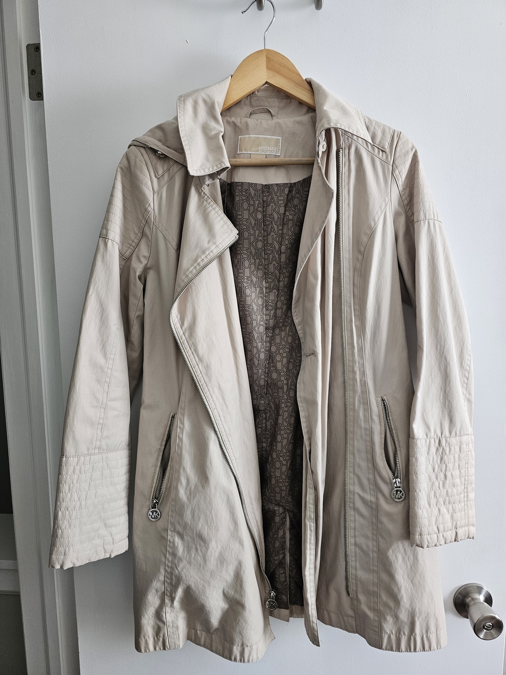 Michael Kors Light Beige Trench Coat with Quilted Cuffs